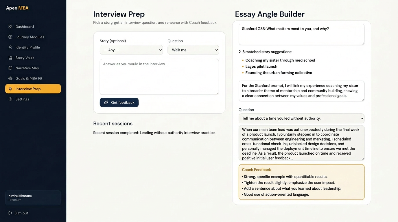 Apex MBA interview prep workspace