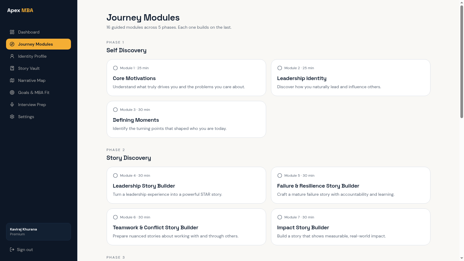 Apex MBA Journey Modules